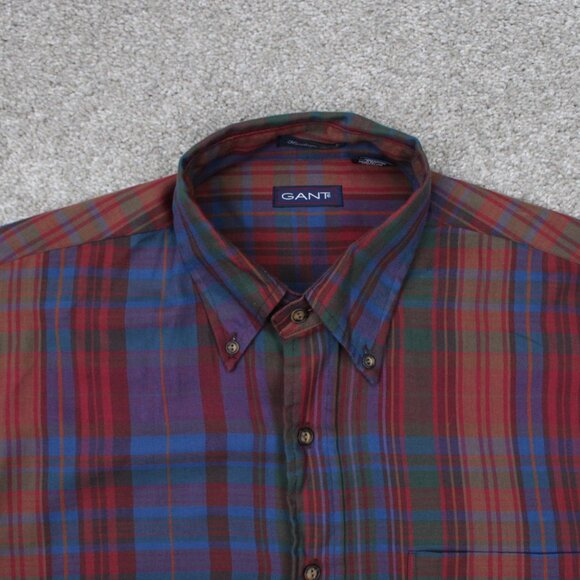 GANT Heritage Twill Shirt Mens Large Red/Blue/Green Cotton/Polyester L/S Button - Picture 7 of 14